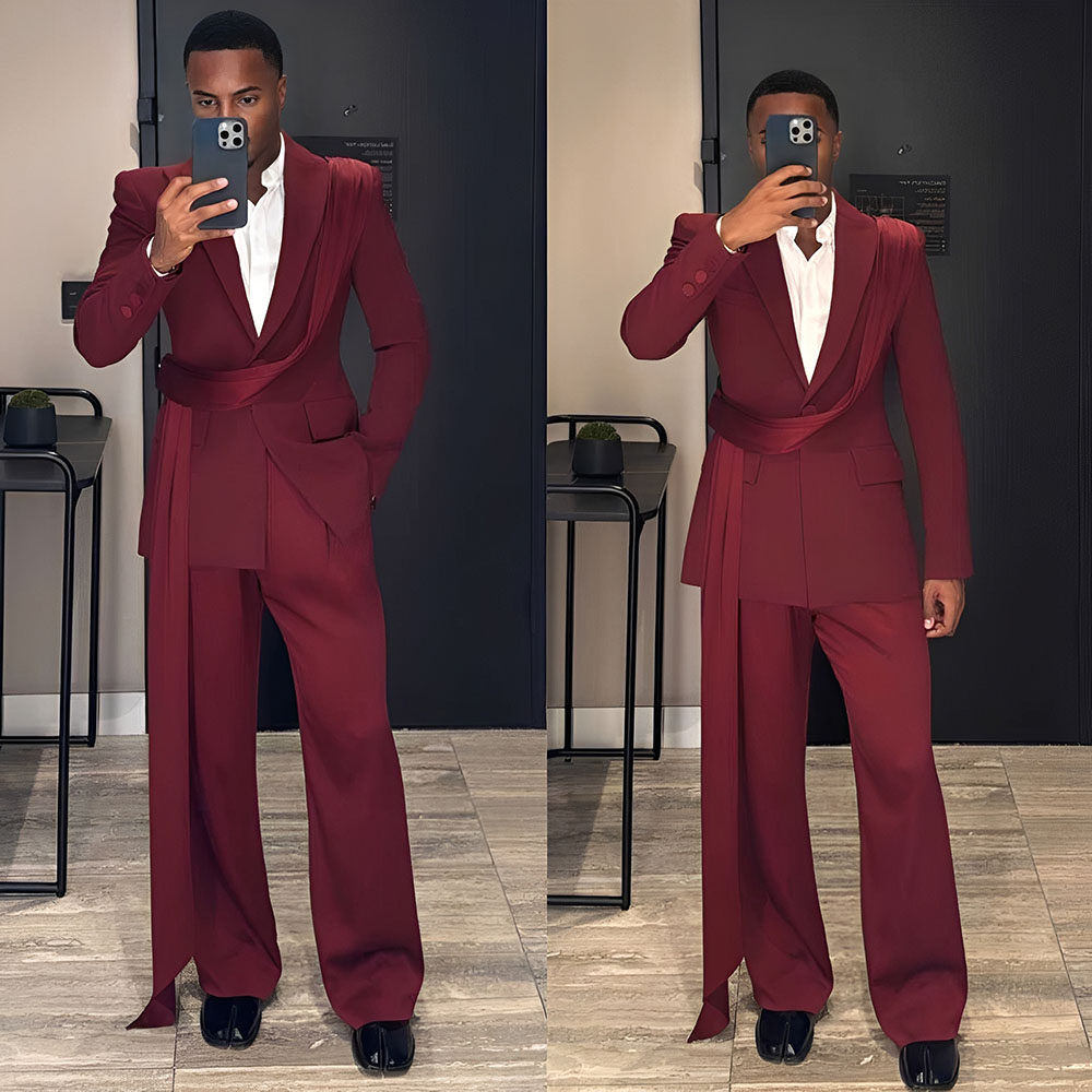 Men Grooming Outfit - Бордовый новый мужской костюм из 2