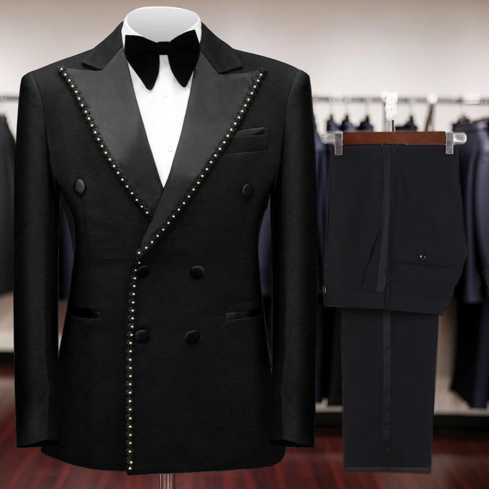 Men Grooming Outfit - Двубортный мужской костюм с бисером, 2